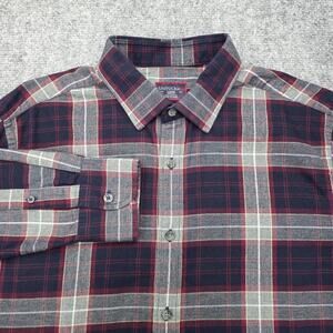 UNTUCKit Shirt Mens Large Red Navy Plaid Alentejo Slim Fit Cotton Button Down